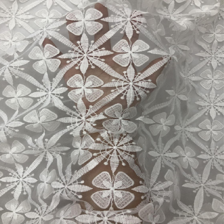  Floral and Leaf  Pattern Plain Embroidery White Base Fabric for lady dress HKP11204  embroidery lace,flower fabric