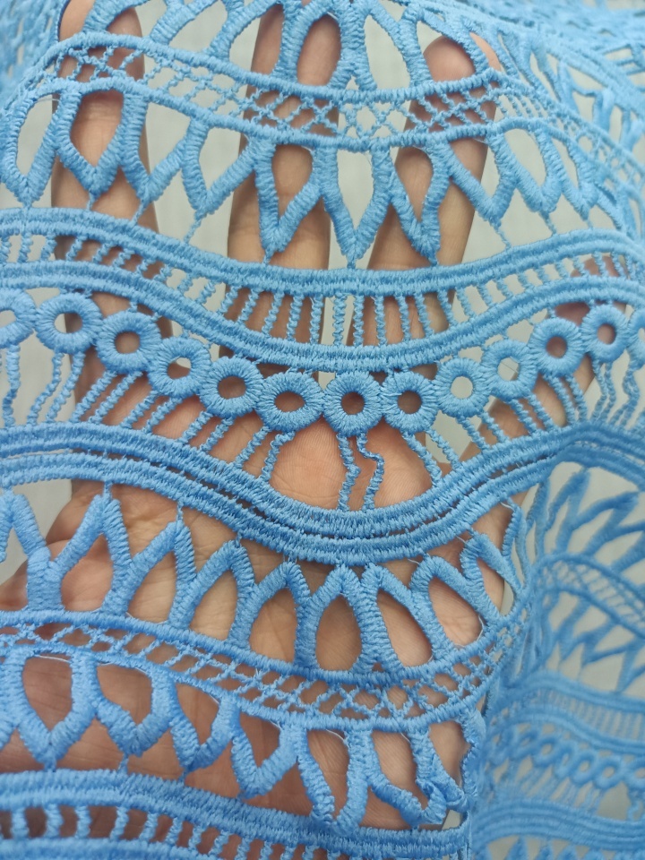 New Trending Fashion Fabric Geometric Pattern bule Chemical Embroidery HKS9939---W001  