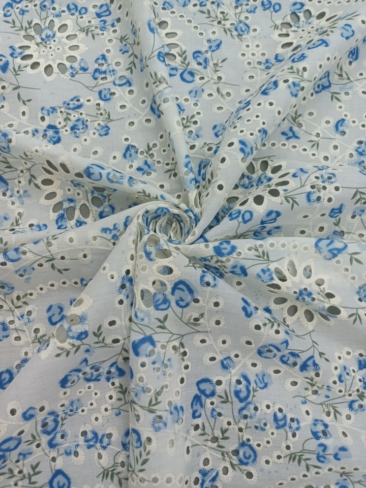 Flower and leaf pattern Plain cotton Embroidery Fabric  HKP9940---B501  