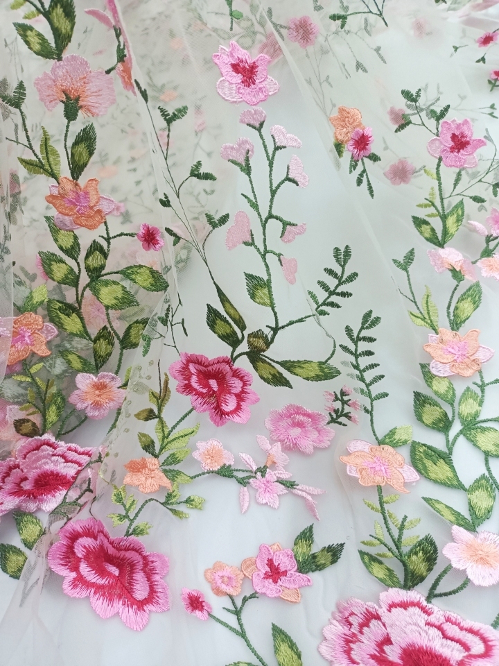Colourful Flowers and Plants Pattern Fabric For Dress Plain Embroidery H070B-02  