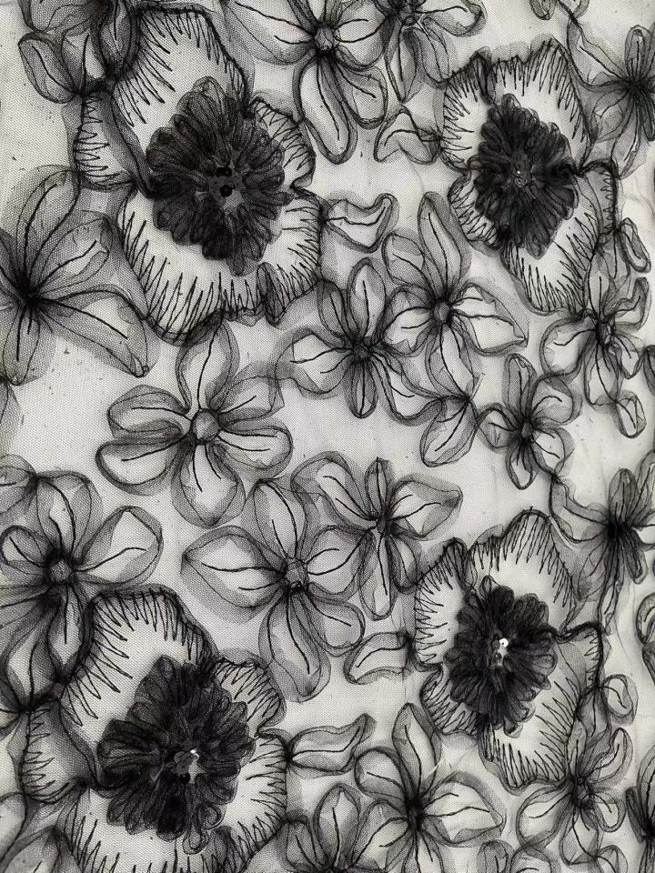 Creative Flower Pattern With 3mm Sequins Colling Embroidery Fabric HKD9933-M201  