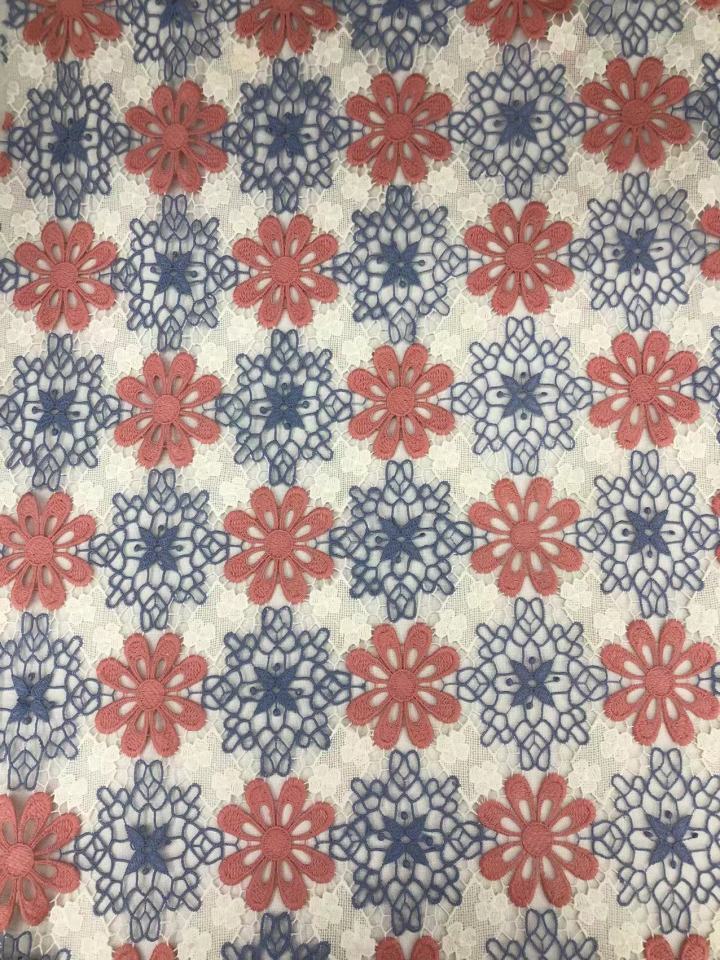 Multi-colored Flowers Pattern Chemical Lace Fabrics with milk silk thread HKS7501  chemical lace,textile company