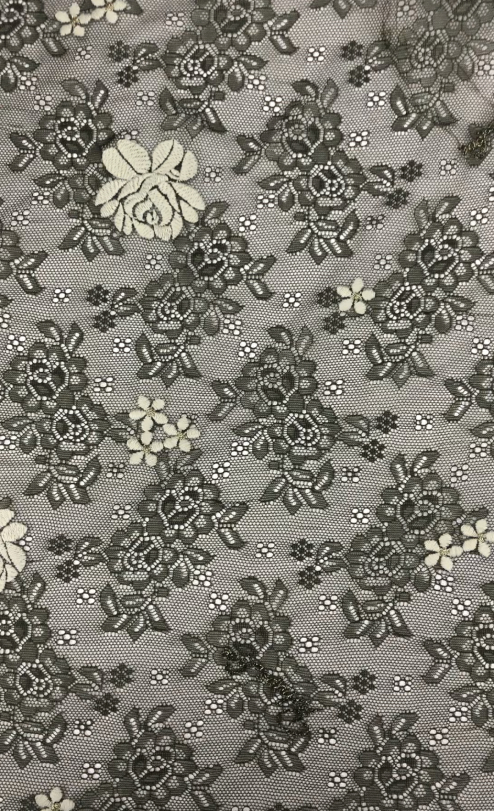 Dark Green Elegant Multi Colored Floral Pattern  Lace Embroidered Fabric HKP6659  lace,textile company,fashion fabric