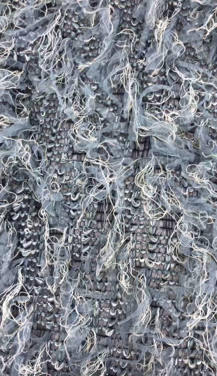 New Trend Luxury Blue Embroidery with Fringe Fabric for A/W 2243  colling embroidery,fabric factory,fringe fabric