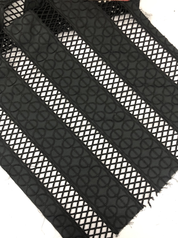 Simple Black Stripe Pattern Leather Base Laser Embroidery Fabric for A/W HKH6365  Laser Embroidery Fabric,fashion fabric,embroidery lace