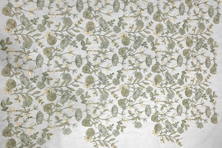Fresh Green Floral Pattern Plain Embroidery HKP9393-R401  