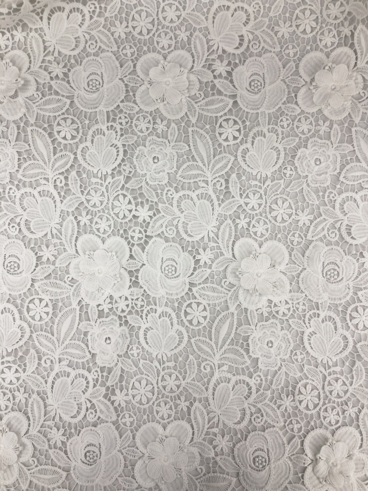 Hot Styles White Flowers and Leaves Pattern with 3D applique Chemical Lace fabric  LMW113  Textile factory,3D flower