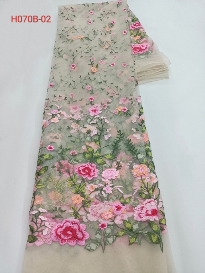 Colourful Flowers and Plants Pattern Fabric For Dress Plain Embroidery H070B-02  
