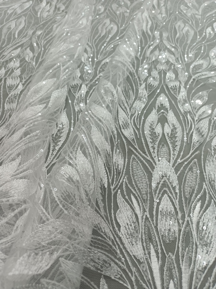 Elegant Styles Shiny Leaf Pattern Sequins Embroidery Fabric HKZ9962  embroidery,wedding dress fabric,sequins embroidery fabric