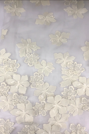 Elegant Flowers Pattern Plain Embroidery Fabric with 3D applique for lady dress HKP4169  textile company,embroidery