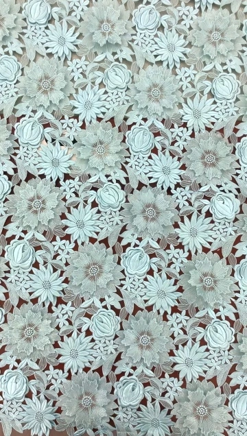 New Trending Blue Flowers and Leaf Pattern with 3D Applique Laser Cutting Embroidery Fabrics HKP8268  Laser Cutting Embroidery,fashion fabric,textile factory