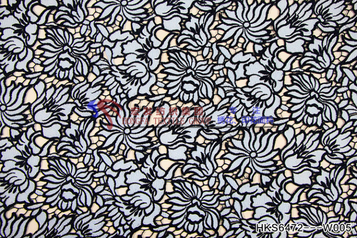 Popular Blue Heavy Flowers Pattern Milk Silk Thread Chemical Embroidery Fabric HKS6472  textile company,embroidery,chemical lace