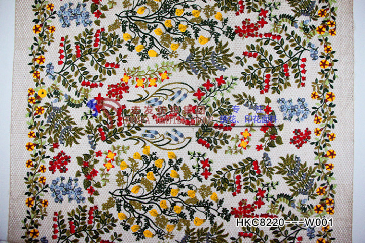 Creative Multi-colored  Flowers and Leaf Pattern with Grid Base Chemical Embroidery Fabrics  HKC8220  embroidery factory,textile factory