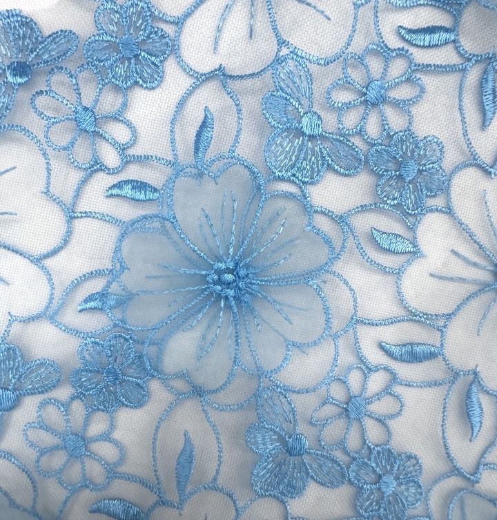 Elegant  Plain Embroidered  3D Flower Fabric  
