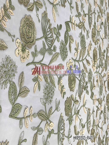 Fresh Green Floral Pattern Plain Embroidery HKP9393-R401  