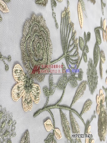 Fresh Green Floral Pattern Plain Embroidery HKP9393-R401  