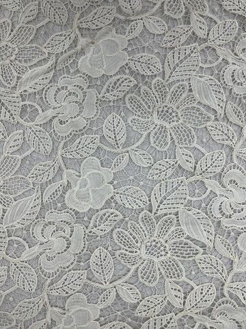  White Flower and Leaf Pattern  Chemical Embroidery with cord  HKG6125-W001  