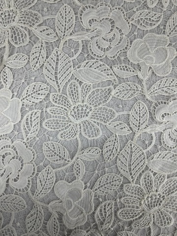  White Flower and Leaf Pattern  Chemical Embroidery with cord  HKG6125-W001  