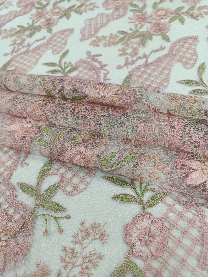 Pink Flower and leaf Pattern Plain Embroidery HKP11132-W901  