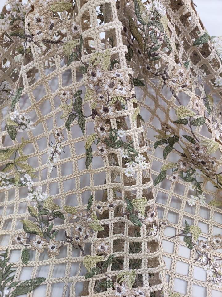 Lattice Flower and Leaf Pattern Fashion Chemical Embroidery   HKS11226-W001  