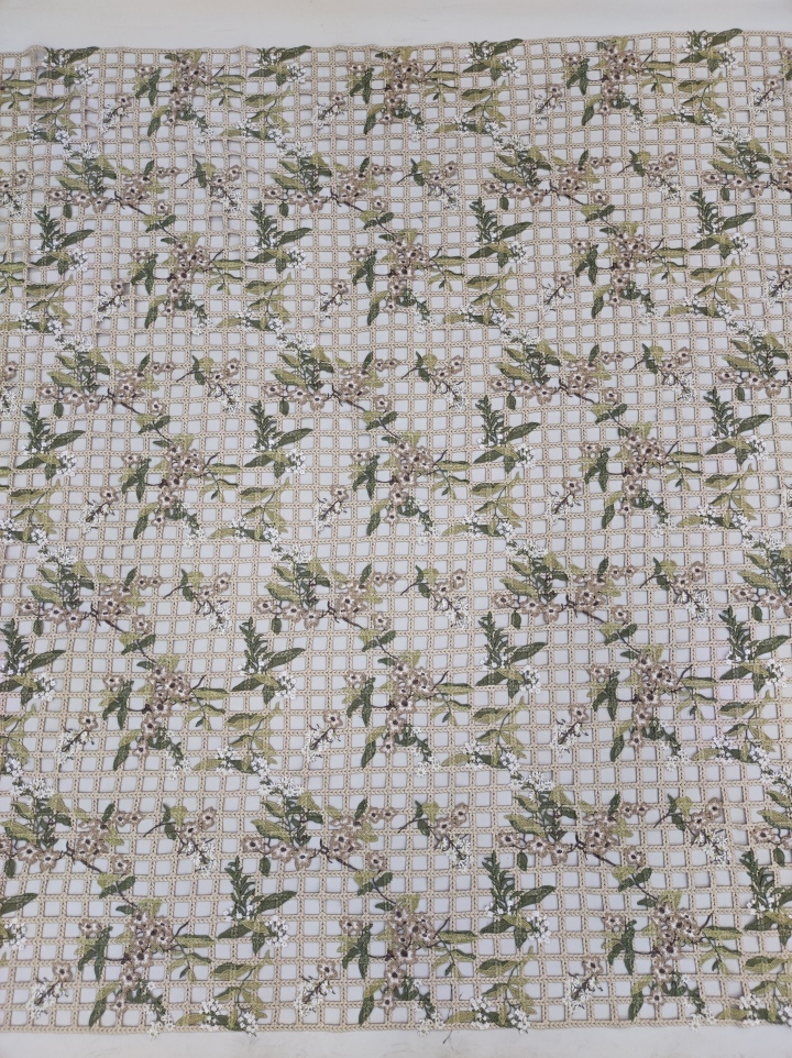 Lattice Flower and Leaf Pattern Fashion Chemical Embroidery   HKS11226-W001  