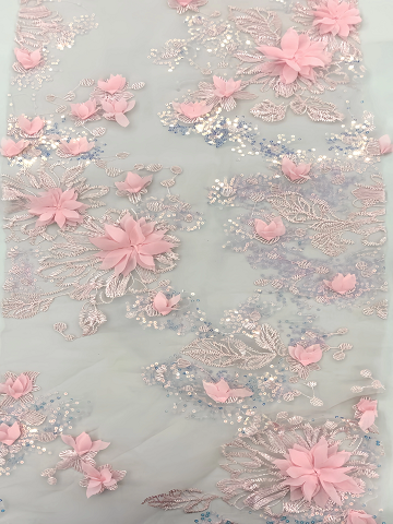 New Styles Dreamy Floral and Leaves Pattern with 3D Applique Shiny Sequins Embroidery Fabric  HKZ9977  Sequins Embroidery Fabric,3d flower fabric,fashion fabric