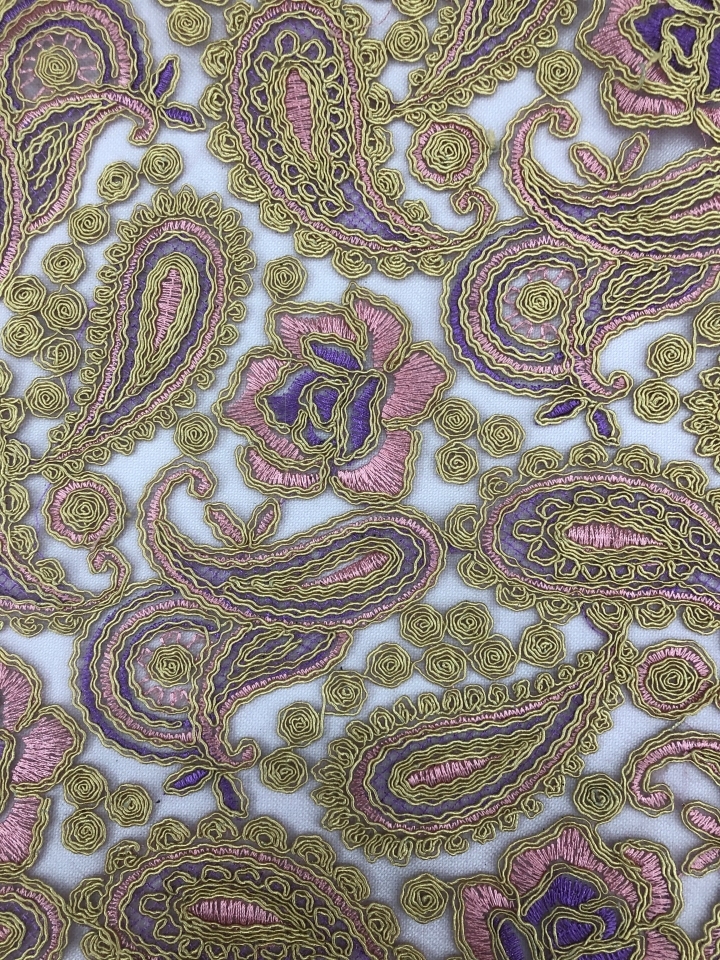 Colorful Leaf and Floral Pattern Elegant Cord Embroidery Fabric with gold thread for lady dress and clothes HKG2317  