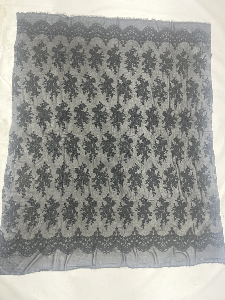 Elegant Black Floral and Leaves Pattern  with Chiffon Plain Embroidery Fabric 111112  plain embroidery fabric,fashion fabric