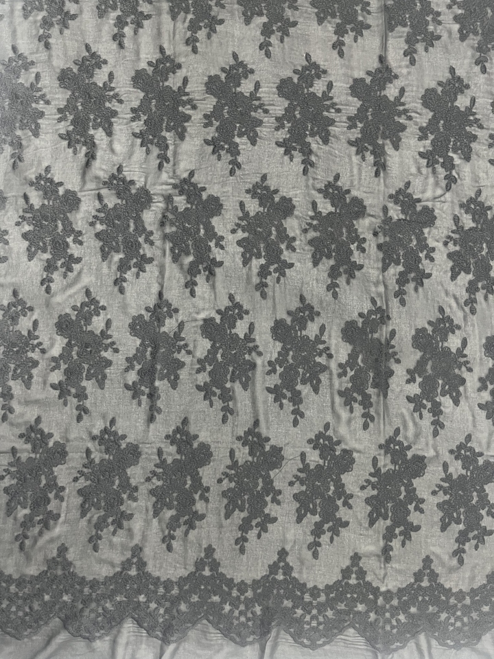 Elegant Black Floral and Leaves Pattern  with Chiffon Plain Embroidery Fabric 111112  plain embroidery fabric,fashion fabric