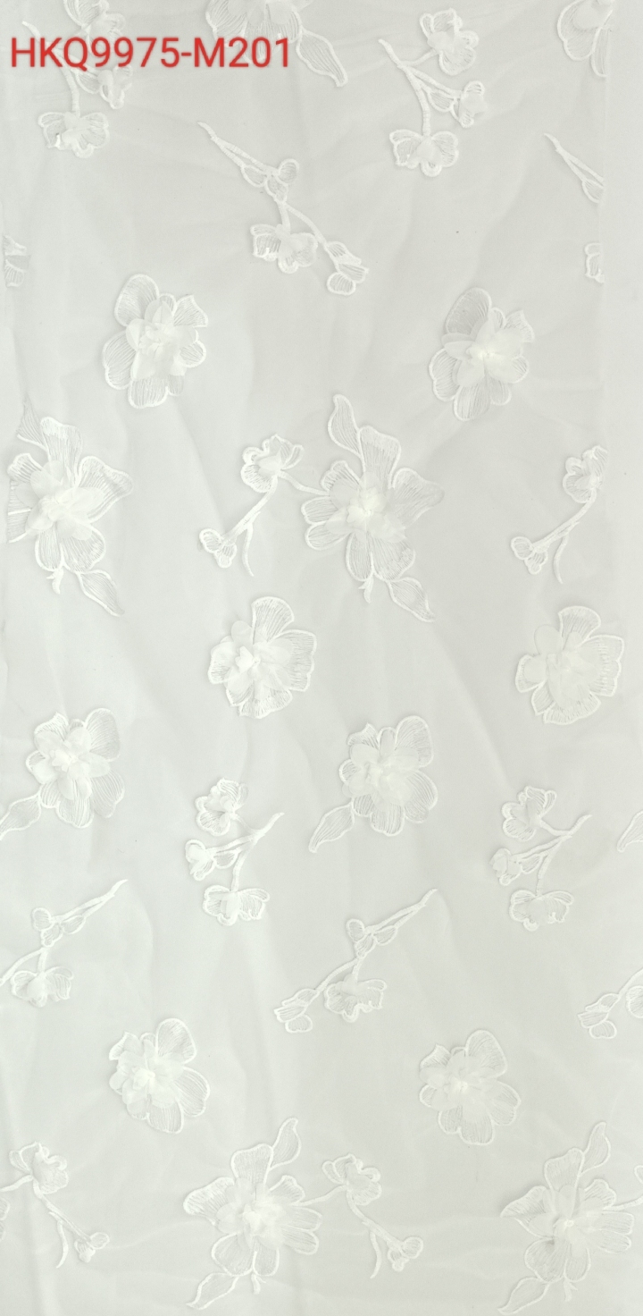 Simplicity White Flower Pattern Plain embroidery Fabric HKQ9975-M201  White Flower Pattern