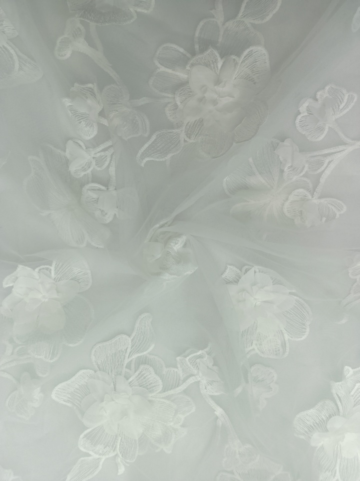 Simplicity White Flower Pattern Plain embroidery Fabric HKQ9975-M201  White Flower Pattern
