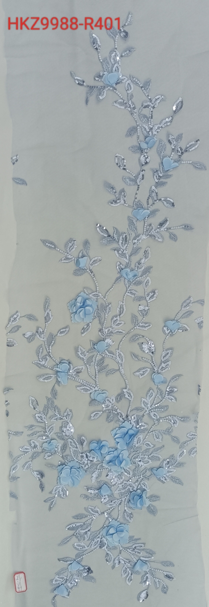 Bule 3D Floral and Leaves with sequins Embroidery Fabric HKZ9988-R401  sequins