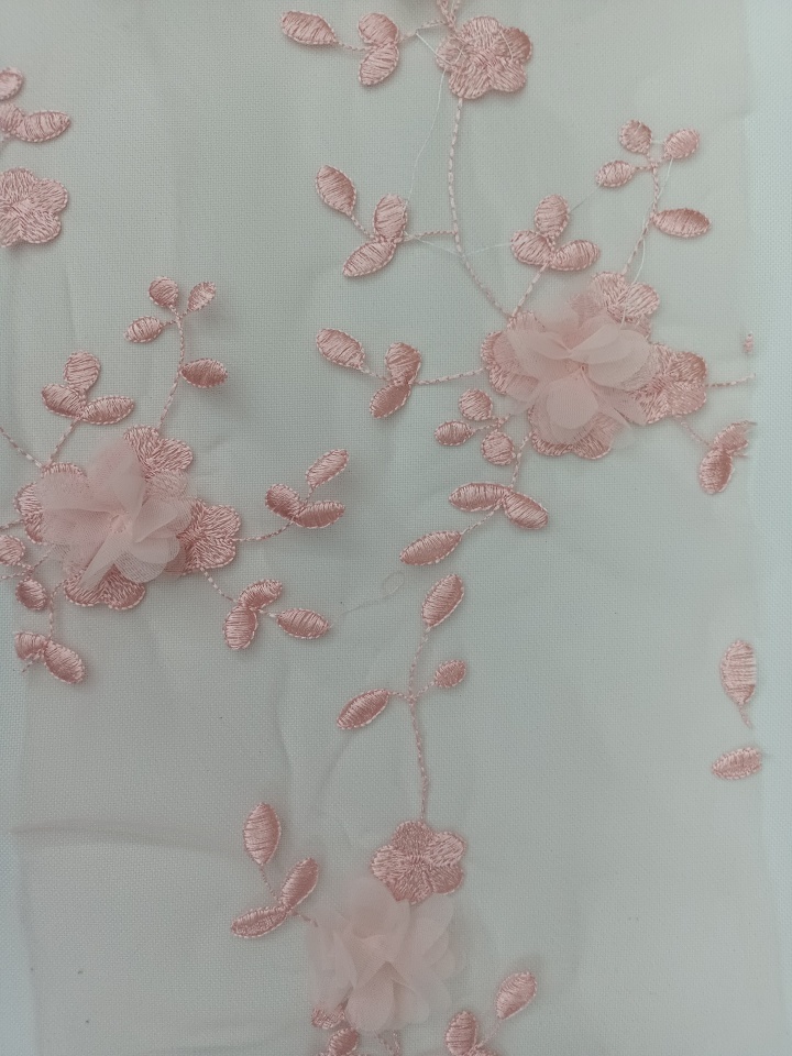 New Trending Fashion Pink applique embroidery with sequins Fabric HKQ9994-M201  sequins,Pink applique embroidery