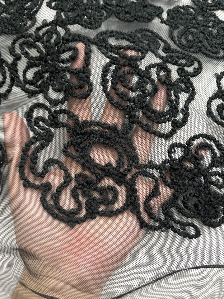 Classic Black Flowers Pattern Plain Embroidery  HKP10015-W501  Flowers Pattern