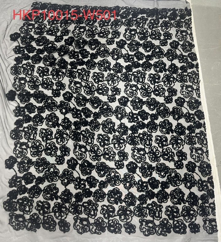 Classic Black Flowers Pattern Plain Embroidery  HKP10015-W501  Flowers Pattern
