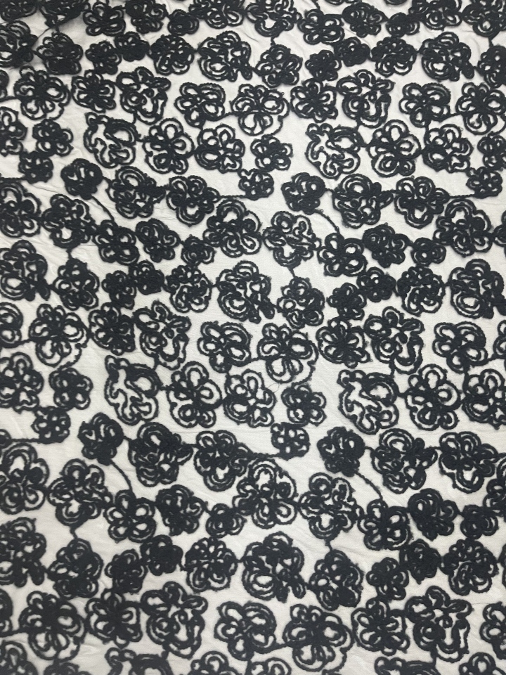 Classic Black Flowers Pattern Plain Embroidery  HKP10015-W501  Flowers Pattern