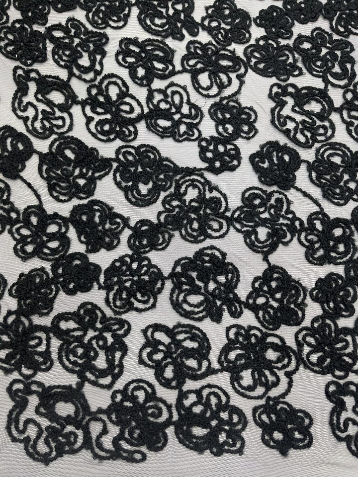 Classic Black Flowers Pattern Plain Embroidery  HKP10015-W501  Flowers Pattern