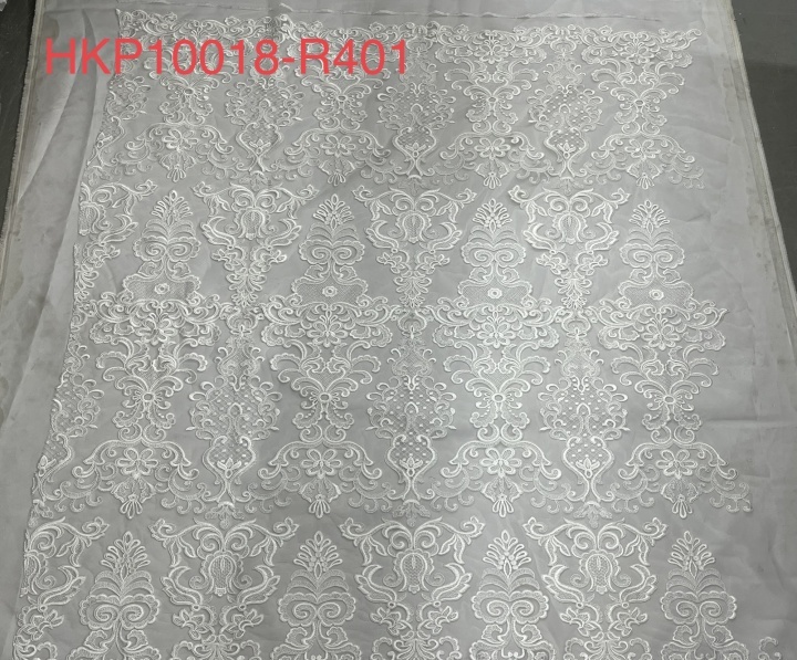 Creative White Flowers Pattern with cord Plain Embroidery HKP10018-R401  