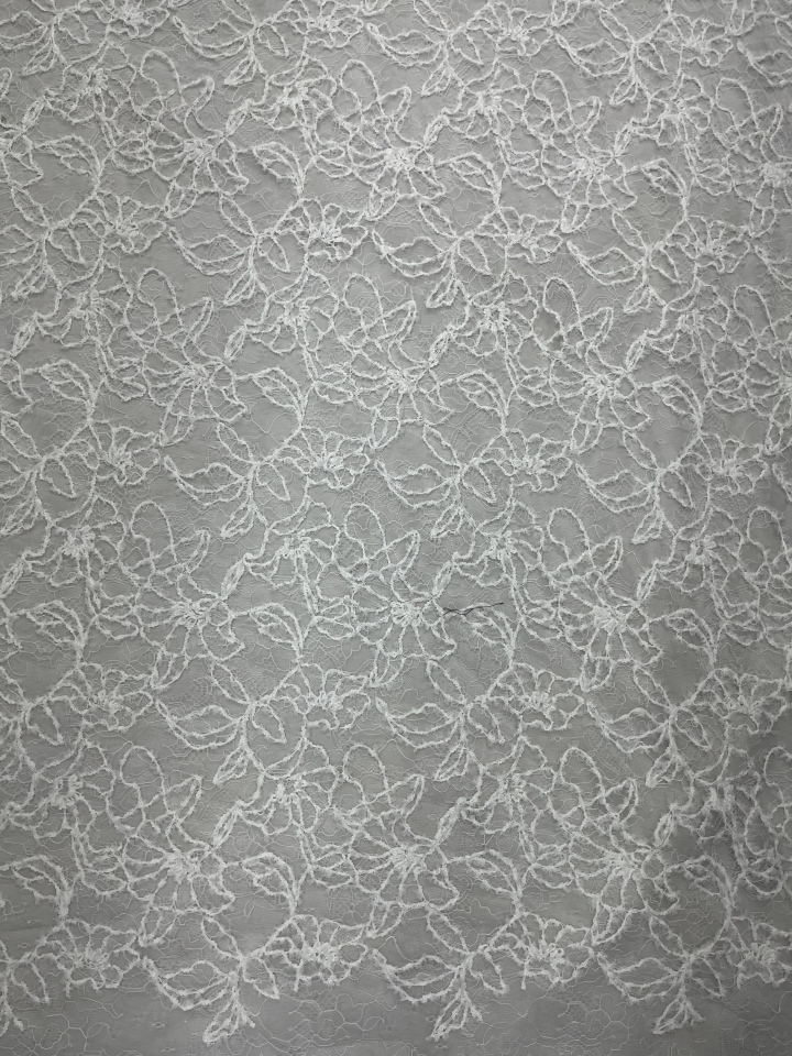 Funky White Leaves Pattern Lace Embroidery Fabric L-EX-10046  