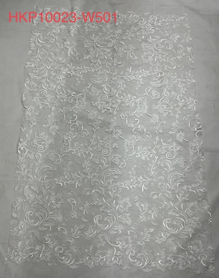 Classic White Flowers and leaves Pattern with Cord Plain Embroidery HKP10023-W501  