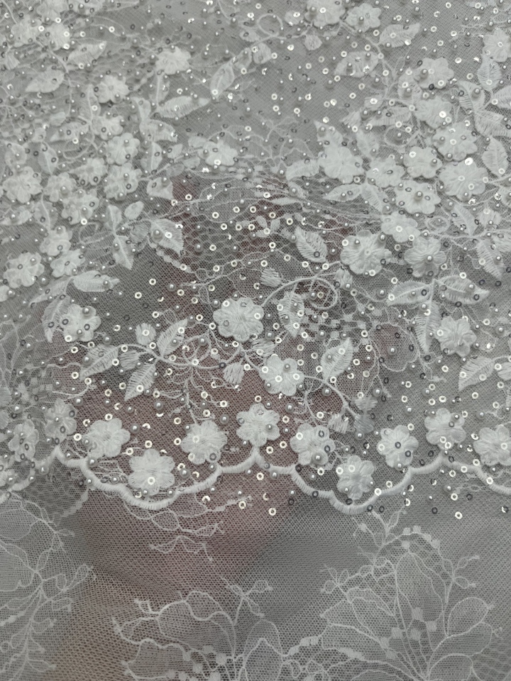 New Trending Fashion with sequins  white Lace Fabric  L-EX-10050  