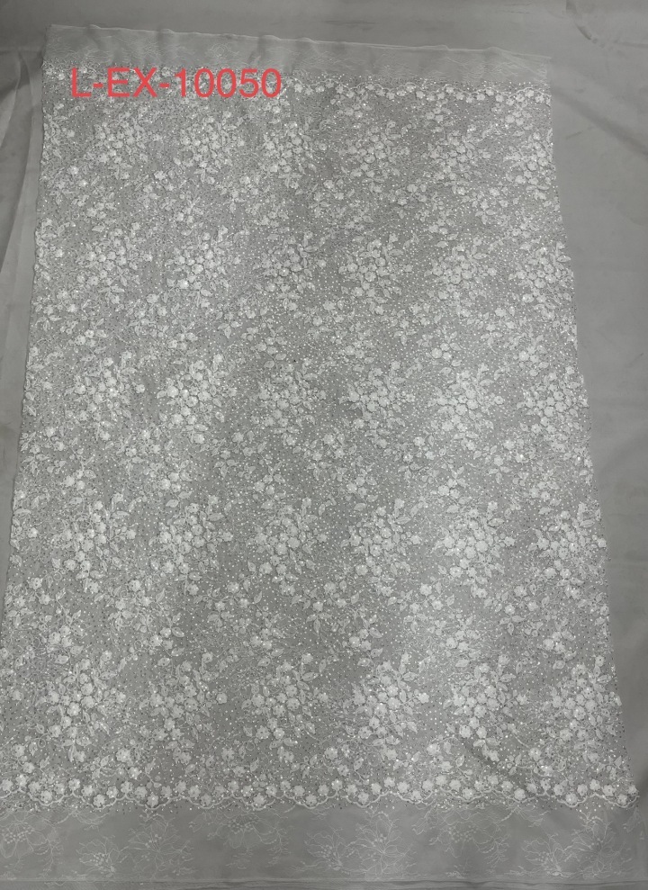 New Trending Fashion with sequins  white Lace Fabric  L-EX-10050  