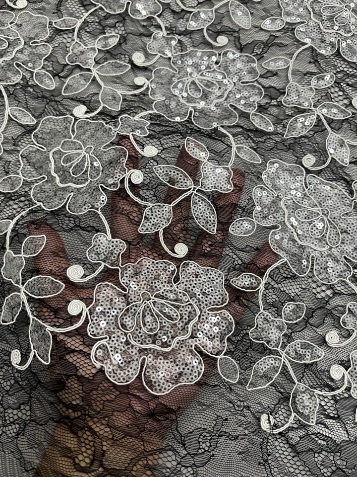Soft Ground with sequins Lace Embroidery Fabric L-EX-10048  