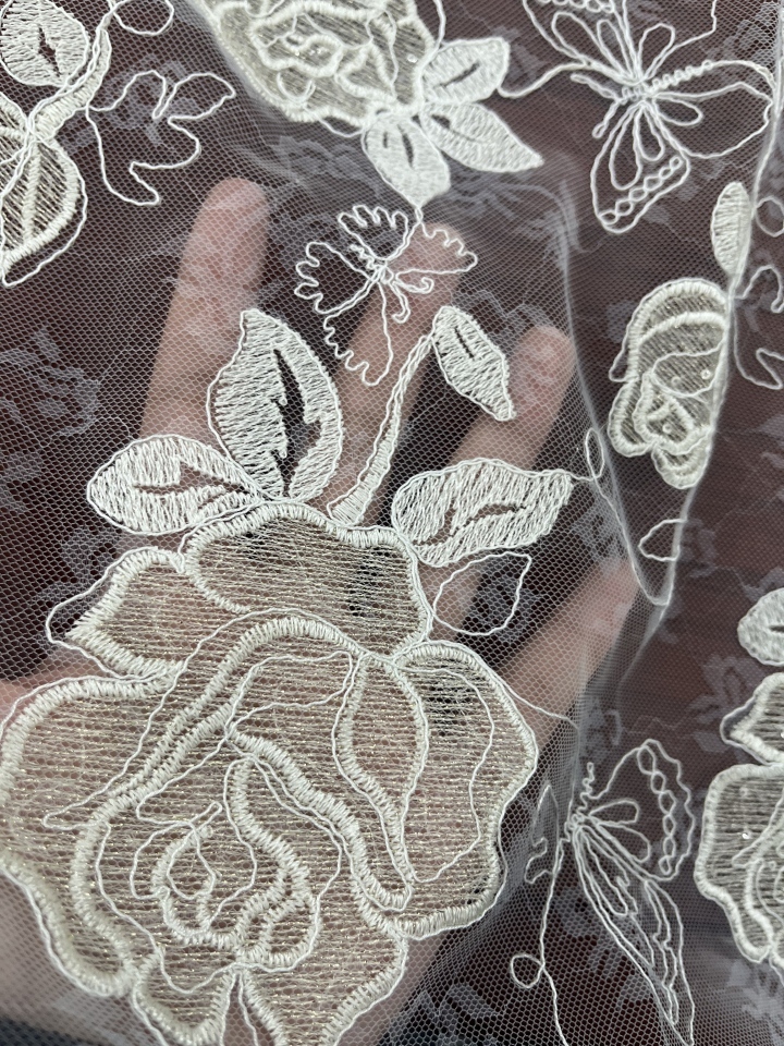 Floret and Leaf Pattern with Cord Plain Embroidery HKP10066-A101  