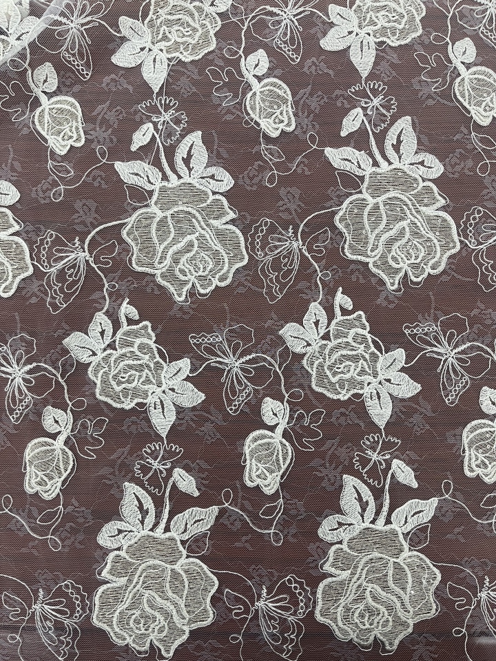 Floret and Leaf Pattern with Cord Plain Embroidery HKP10066-A101  
