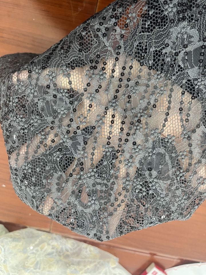 New Trending Fashion Black Lace fabric with sequins tassel L-DX-10071  
