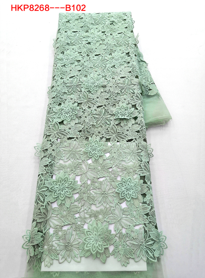 New Trending Blue Flowers and Leaf Pattern with 3D Applique Laser Cutting Embroidery Fabrics HKP8268  Laser Cutting Embroidery,fashion fabric,textile factory