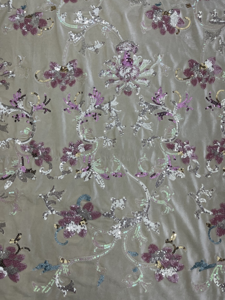 Elegant Flower Pattern with colourful sequins Fabric HKZ10139-L101  sequins-Fabric