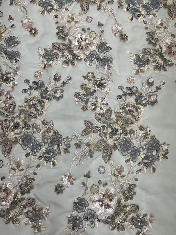 Multi-colored Flowers Sequins Embroidery Fabric with Beads HKZ10136  sequins embroidery fabric,multi-colored embroidery fabric,fashion embroidery fabric