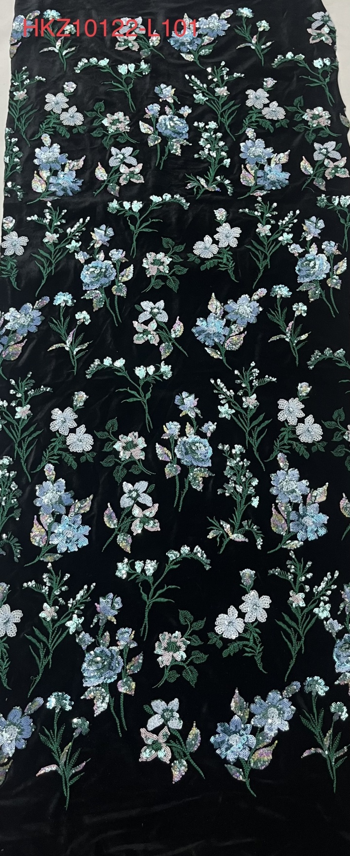 Brightly-coloured green flower and leaves Pattern  with sequins Fabric HKZ10122-L101  